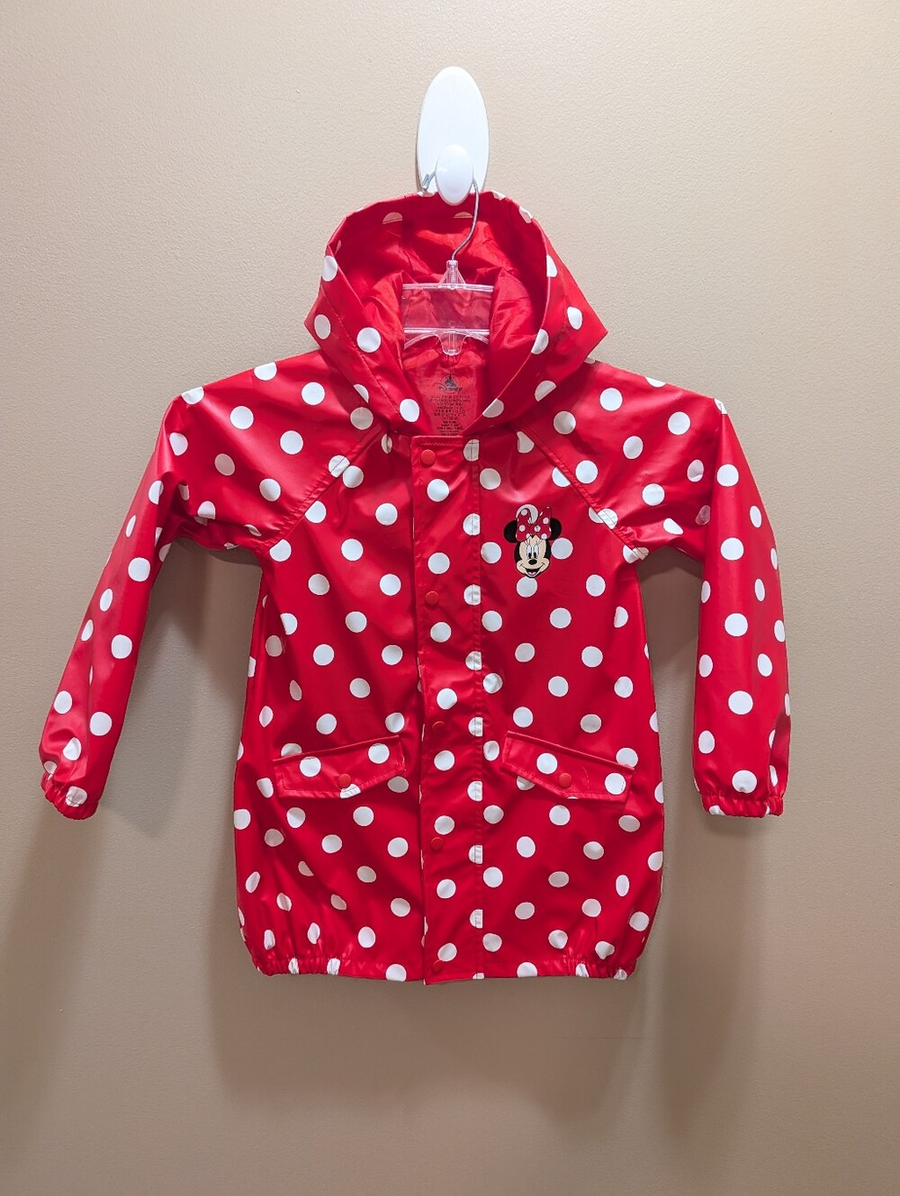 Disney Red and White Polka Dot Minnie Hooded Raincoat Size 5/6